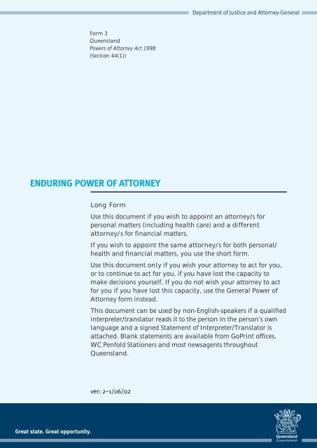 Enduring Power of Attorney - Long Form - Department of Justice and ...