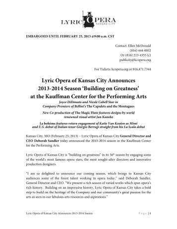 Lyric Opera of Kansas City Announces 2013-2014 Season 'Building ...