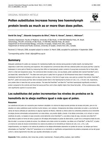 Pollen substitutes increase honey bee haemolymph protein levels ...