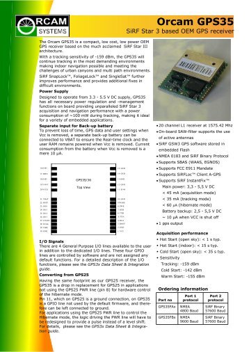 SiRF Star 3 based OEM GPS receiver - Orcam Systems provides