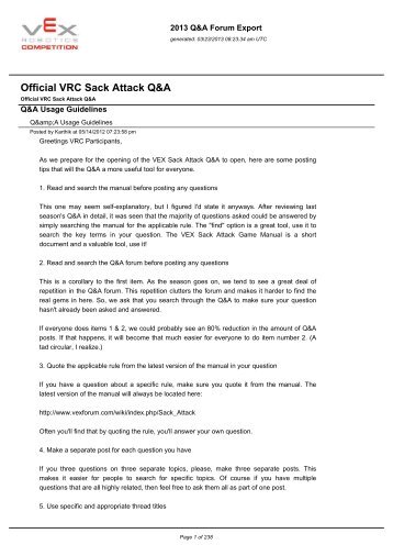 Official VRC Sack Attack Q&A - Open site which contains PDF - VEX ...
