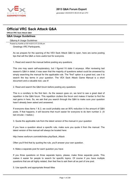 Official Vrc Sack Attack Q A Open Site Which Contains Pdf Vex