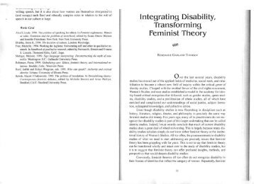 Integrating Disability, Transforming Feminist Theory