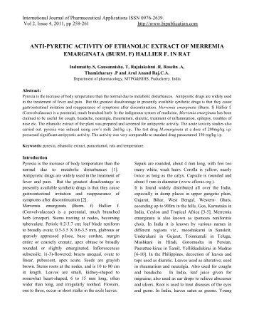 anti-pyretic activity of ethanolic extract of merremia emarginata
