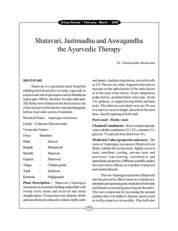 Shatavari, Jastimadhu and Aswagandha the Ayurvedic Therapy