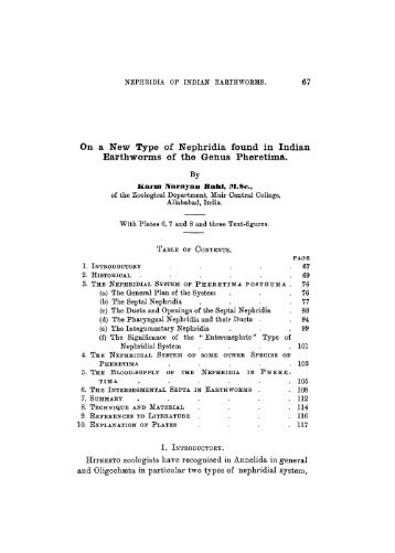 On a New Type of Nephridia found in Indian Earthworms of the ...