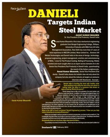 DANIELI Targets Steel Market Indian - Steelworld