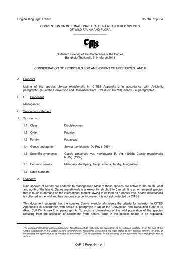 Proposal to amend Appendix I or II for CITES CoP16