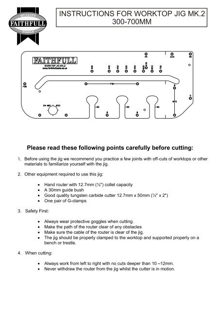 instructions for worktop jig mk.2 300-700mm - Faithfull Tools