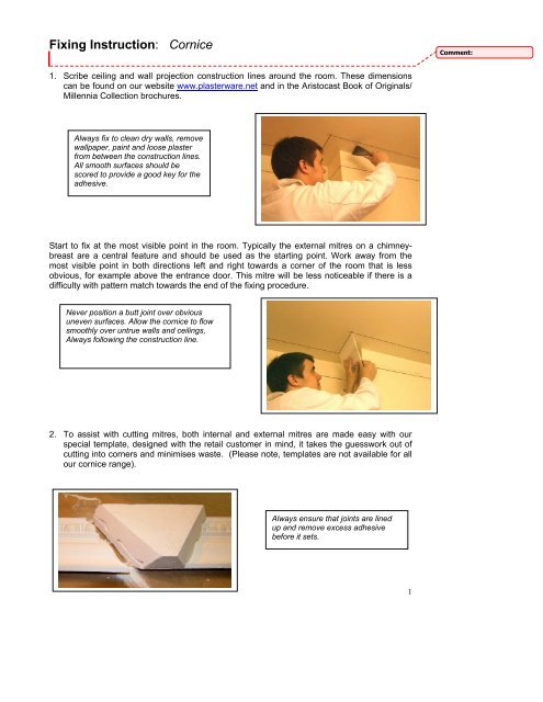 Cornice Fixing Instructions Plasterware