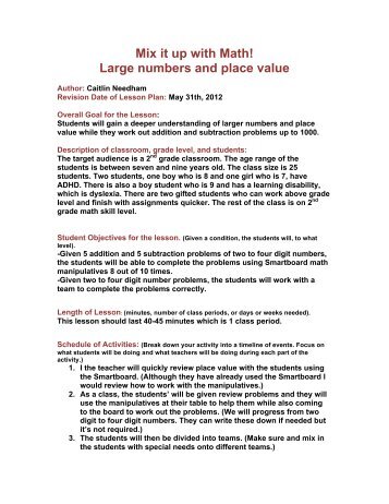Mix it up with Math! Large numbers and place value