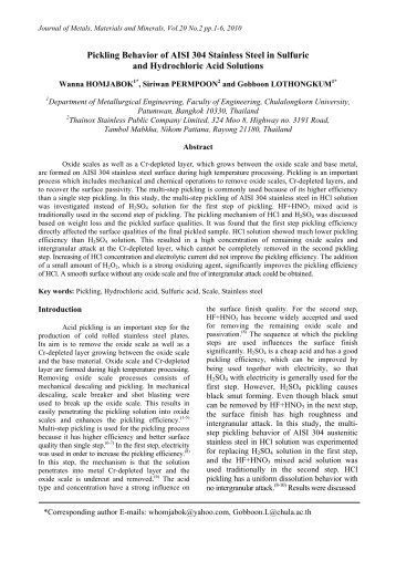 Pickling Behavior of AISI 304 Stainless Steel in Sulfuric and ...