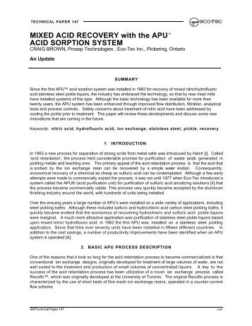 Mixed acid recovery with the apu acid sorption - Eco-Tec