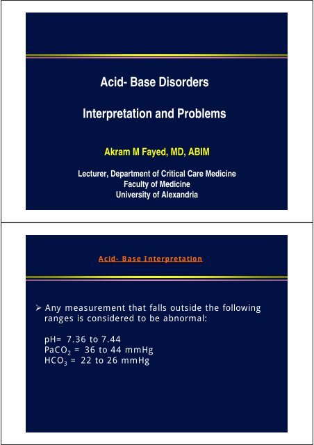 Acid- Base Disorders Interpretation and Problems