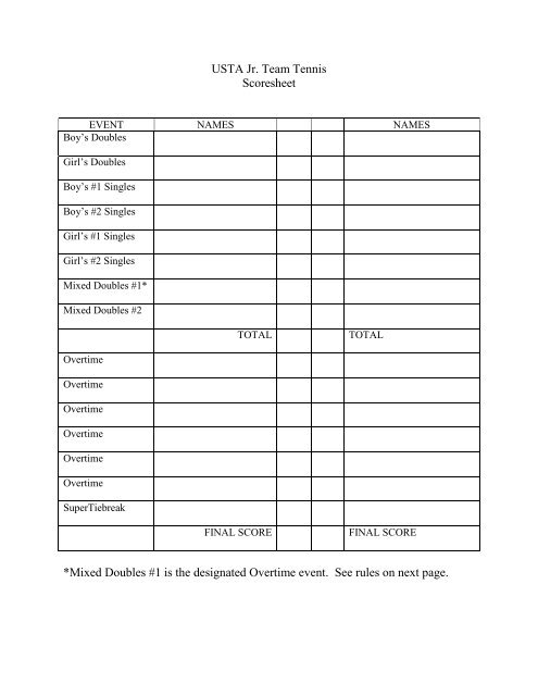 USTA Jr Team Tennis Scoresheet Mixed Doubles 1 Is The 