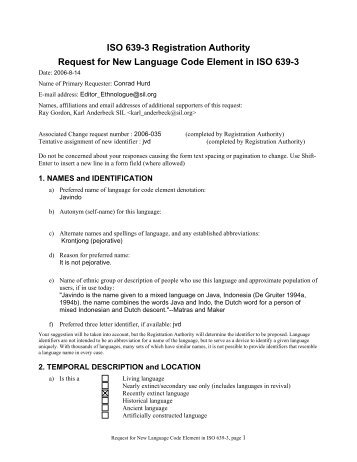 ISO 639-3 New Code Request - SIL International