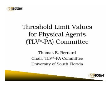 Threshold Limit Values for Physical Agents (TLV®-PA ... - ACGIH