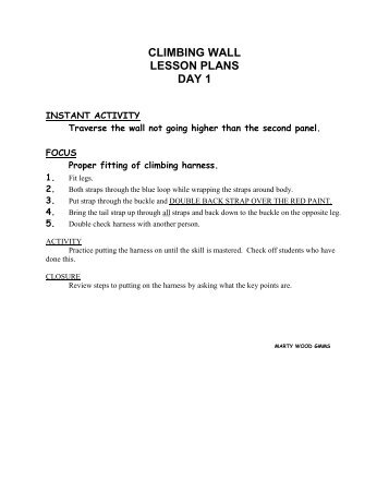 Climbing wall lesson plans day 1