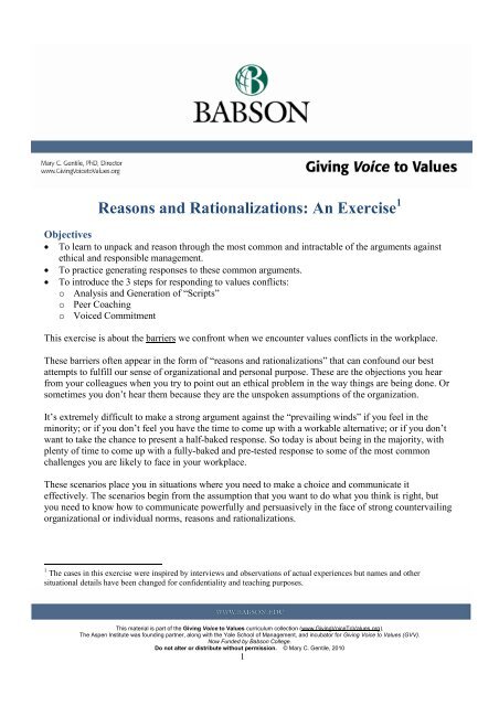Reasons & Rationalizations - Babson College