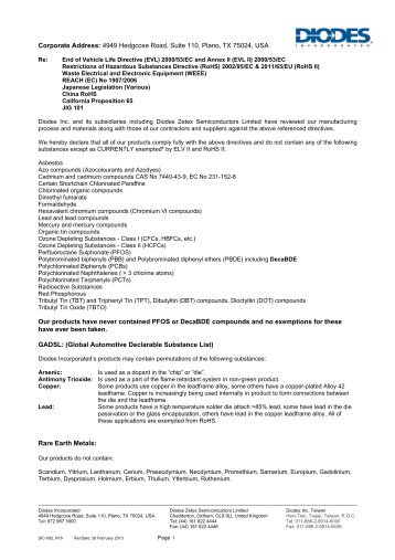 RoHS / REACH Compliant Parts - Diodes, Inc.