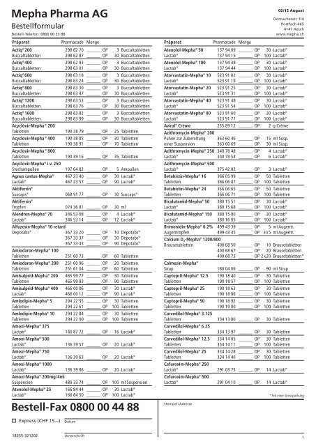 Mepha Pharma AG Bestell-Fax 0800 00 44 88 - bei Mepha Pharma ...