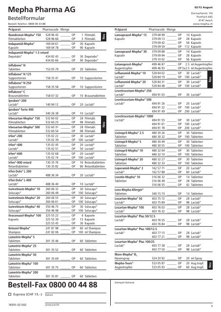 Mepha Pharma AG Bestell-Fax 0800 00 44 88 - bei Mepha Pharma ...