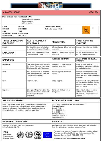 Ortho-TOLUIDINE ICSC: 0341 - chemical safety section