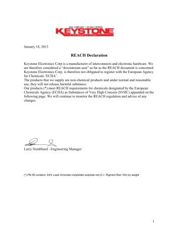 REACH Declaration - Keystone Electronics Corp.