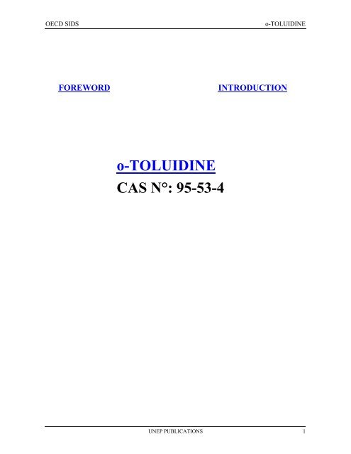 o-TOLUIDINE CAS N°: 95-53-4 - UNEP Chemicals