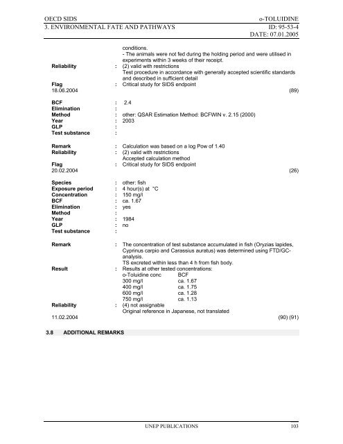 o-TOLUIDINE CAS N°: 95-53-4 - UNEP Chemicals