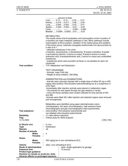 o-TOLUIDINE CAS N°: 95-53-4 - UNEP Chemicals