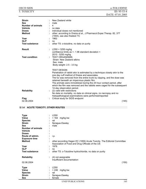 o-TOLUIDINE CAS N°: 95-53-4 - UNEP Chemicals