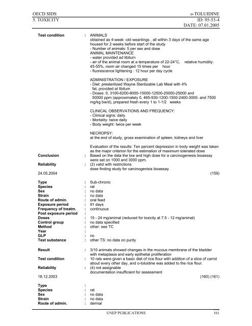 o-TOLUIDINE CAS N°: 95-53-4 - UNEP Chemicals