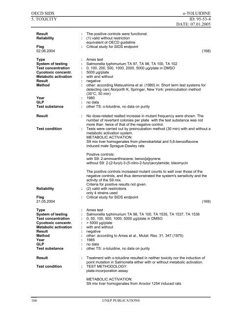 o-TOLUIDINE CAS N°: 95-53-4 - UNEP Chemicals