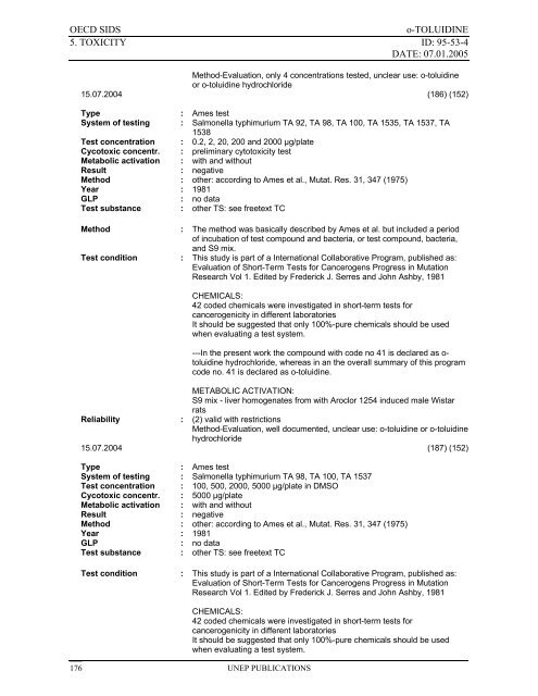 o-TOLUIDINE CAS N°: 95-53-4 - UNEP Chemicals