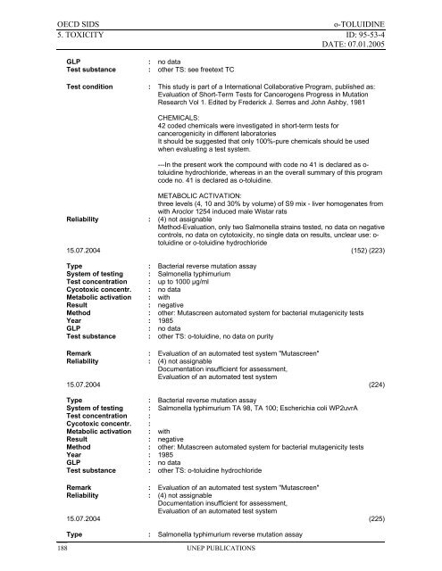 o-TOLUIDINE CAS N°: 95-53-4 - UNEP Chemicals