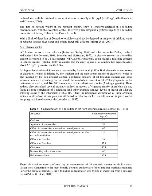 o-TOLUIDINE CAS N°: 95-53-4 - UNEP Chemicals