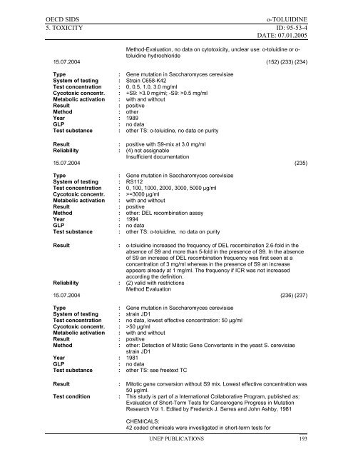 o-TOLUIDINE CAS N°: 95-53-4 - UNEP Chemicals