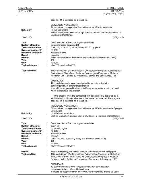 o-TOLUIDINE CAS N°: 95-53-4 - UNEP Chemicals