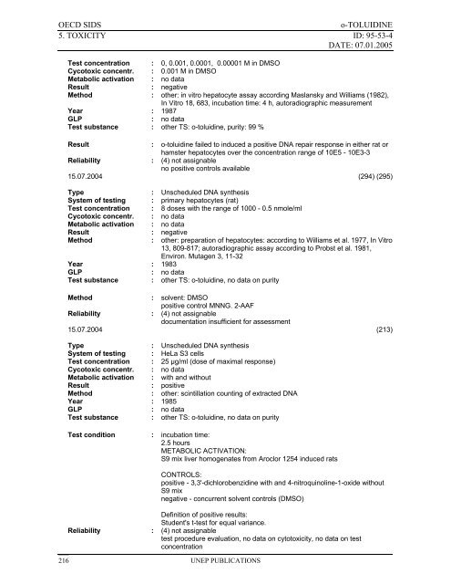 o-TOLUIDINE CAS N°: 95-53-4 - UNEP Chemicals