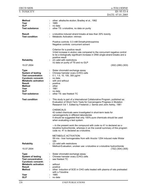 o-TOLUIDINE CAS N°: 95-53-4 - UNEP Chemicals