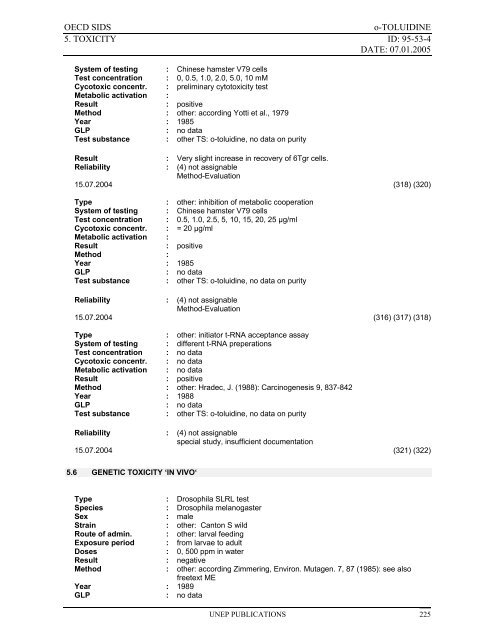 o-TOLUIDINE CAS N°: 95-53-4 - UNEP Chemicals