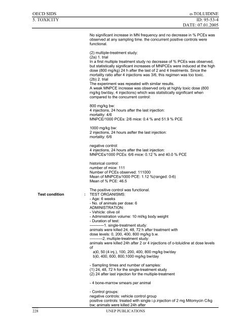 o-TOLUIDINE CAS N°: 95-53-4 - UNEP Chemicals