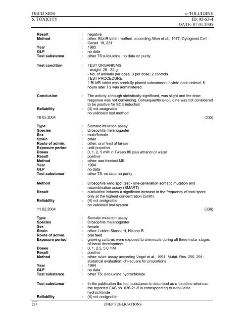 o-TOLUIDINE CAS N°: 95-53-4 - UNEP Chemicals