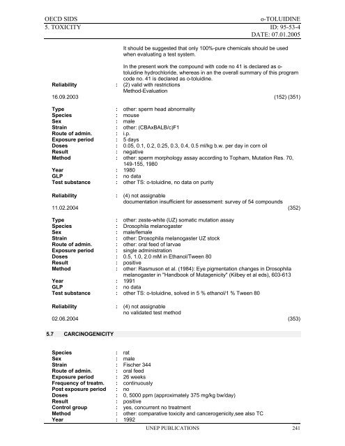 o-TOLUIDINE CAS N°: 95-53-4 - UNEP Chemicals