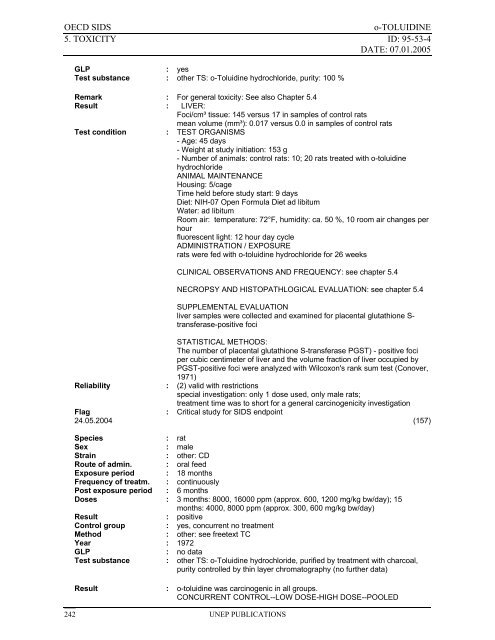 o-TOLUIDINE CAS N°: 95-53-4 - UNEP Chemicals