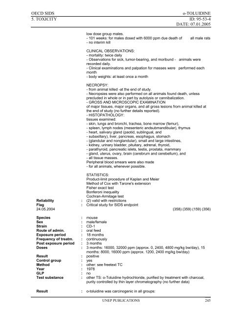 o-TOLUIDINE CAS N°: 95-53-4 - UNEP Chemicals