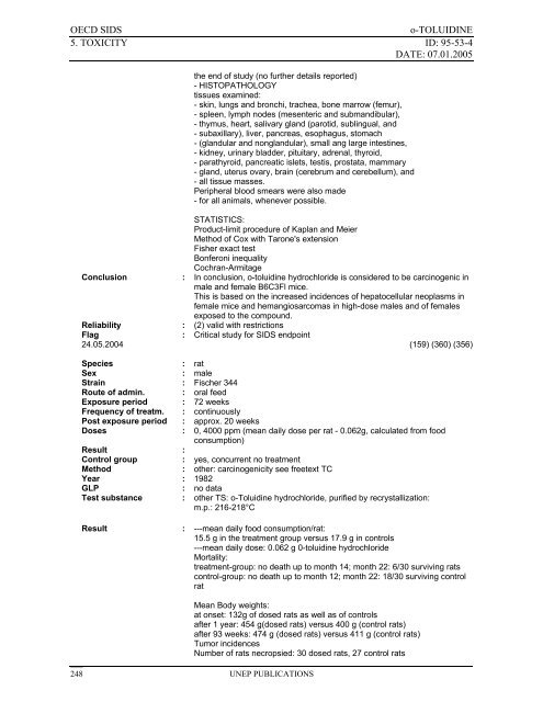 o-TOLUIDINE CAS N°: 95-53-4 - UNEP Chemicals