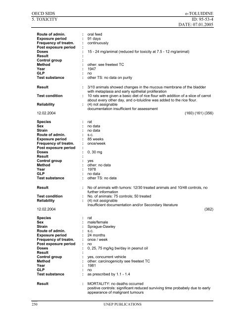 o-TOLUIDINE CAS N°: 95-53-4 - UNEP Chemicals