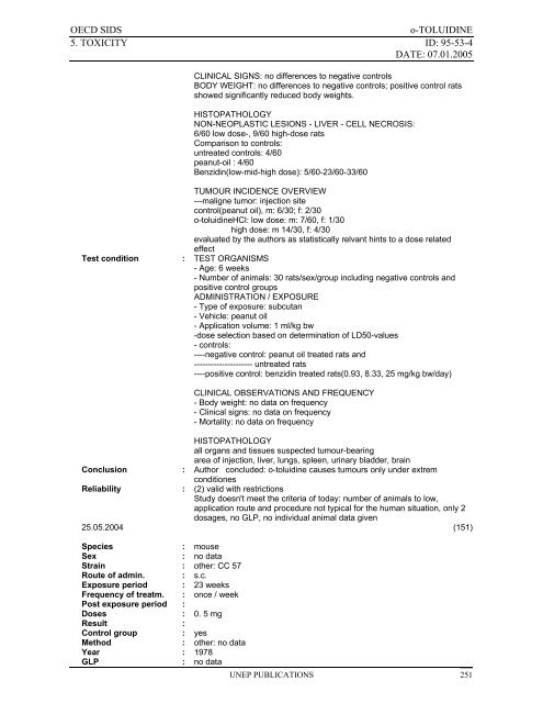 o-TOLUIDINE CAS N°: 95-53-4 - UNEP Chemicals